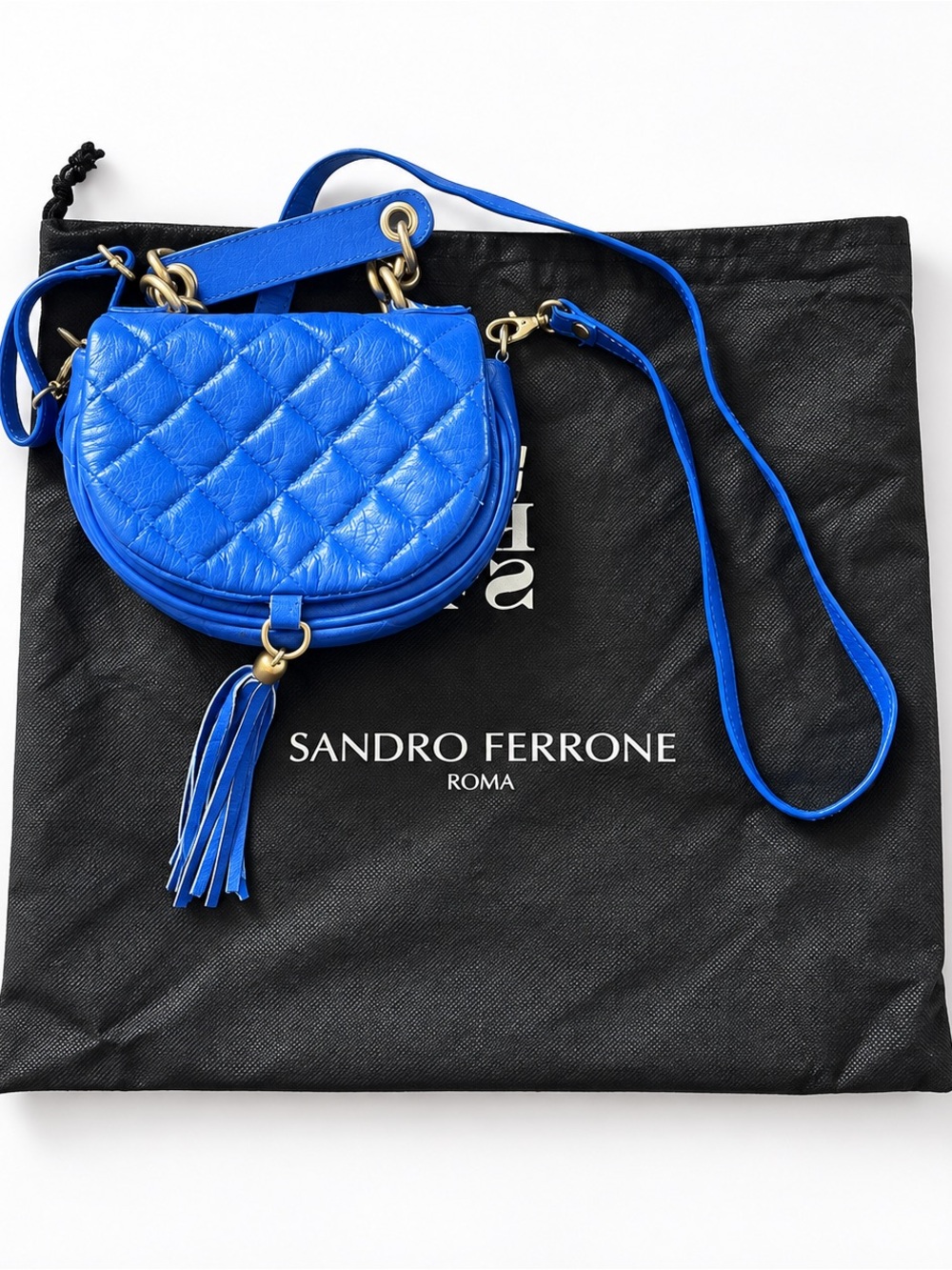 Sandro Ferrone Roma Blue Quilted Leather Mini Crossbody Shoulder Bag